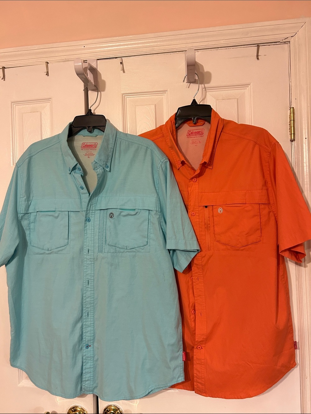 Coleman Short-Sleeve Button-Down Shirt in Aqua and Orange